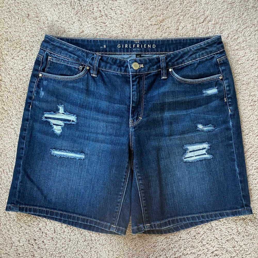 White House Black Market WHBM Blue Jean Shorts Distressed Relaxed Fit